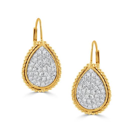 Byzantine 0.84ct Diamond Pave Drop Earrings in 18K Yellow and White Gold