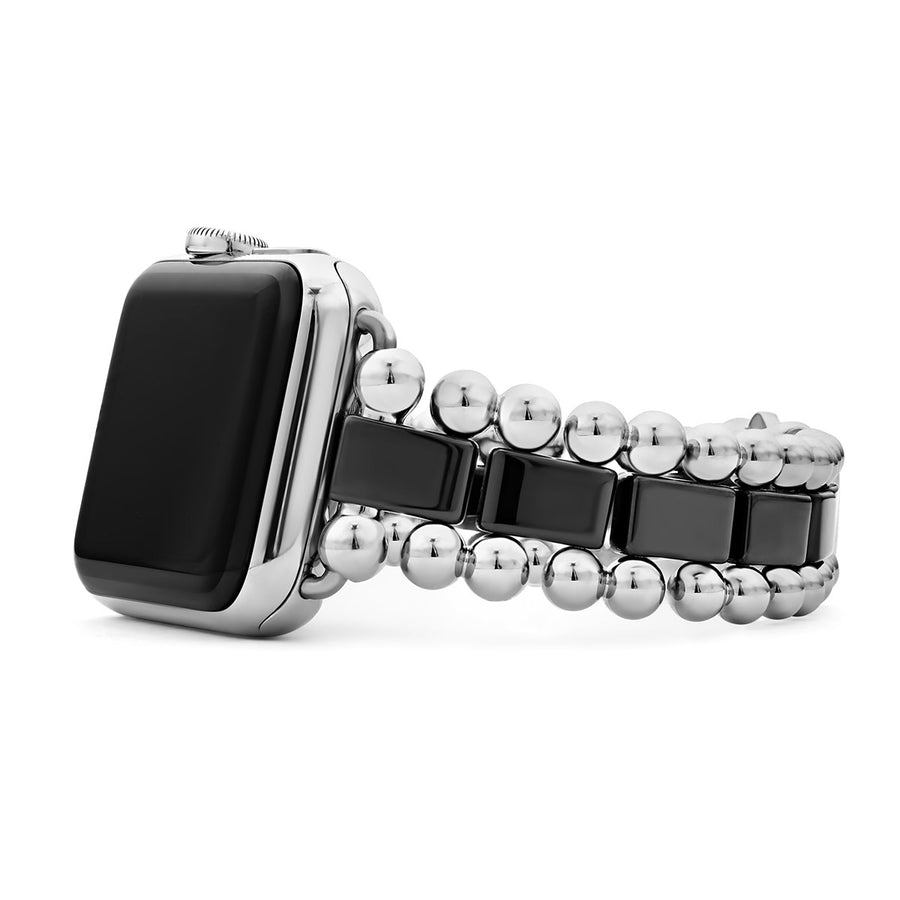 38mm Smart Caviar Link Watch Bracelet in Stainless Steel and Black Ceramic, size 7