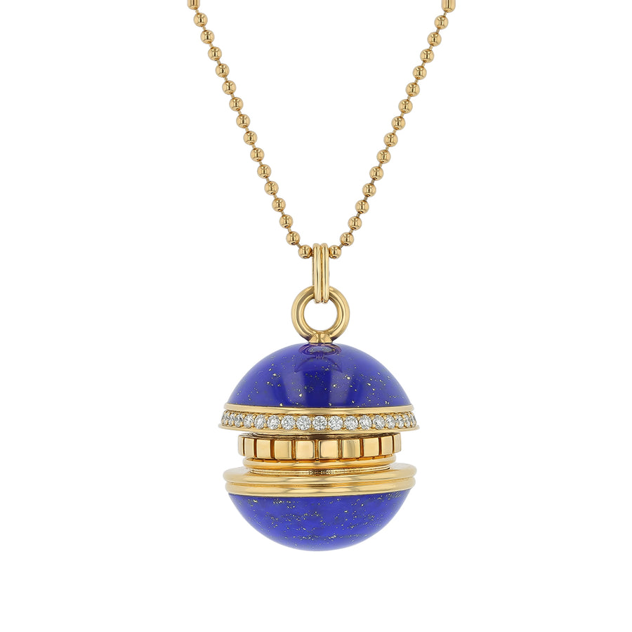 61.00ct Lapis and 0.84ct Diamond Pendant in 18K Rose Gold, 33" beaded chain