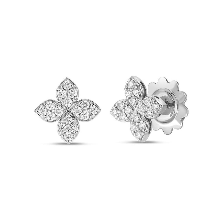 Venetian Princess 0.38ct Diamond Flower Studs Earrings in 18K White Gold