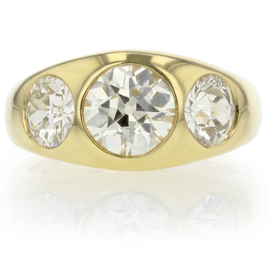 1.79ct and 1.63ct Old European Cut Diamond Ring in 18K Yellow Gold