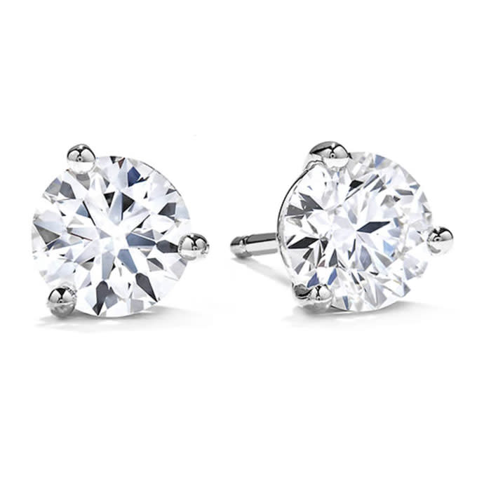 Select 2.10-2.19ct Diamond 3 Prong Stud Earrings in 18K White Gold