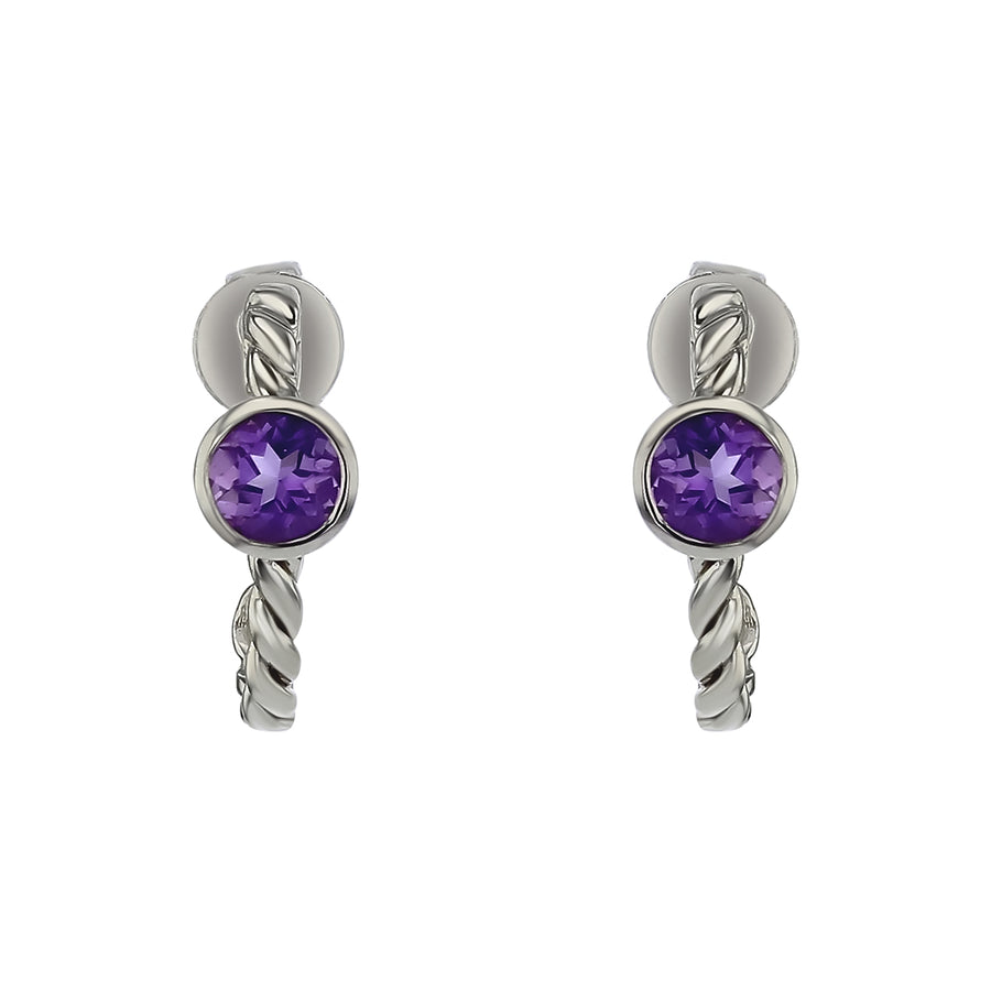 Stackable 0.48ct Amethyst Huggie Earrings in 14K White Gold