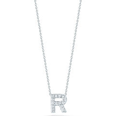 Tiny Treasures 0.06ct Diamond Love Letter "R" Pendant in 18K White Gold on 16-18" chain