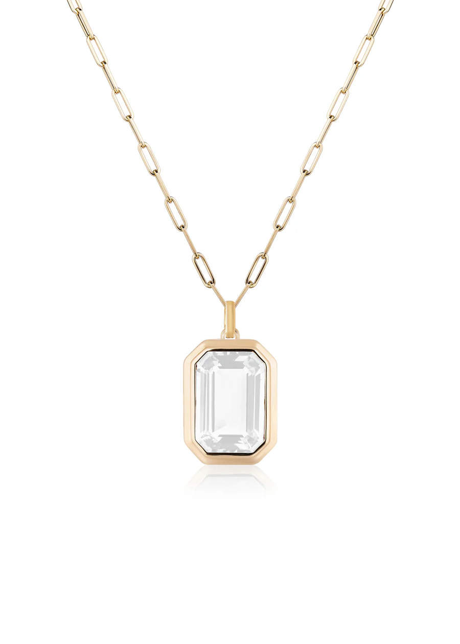 Manhattan 6.50ct Emerald Cut Moon Quartz Pendant in 18K Yellow Gold