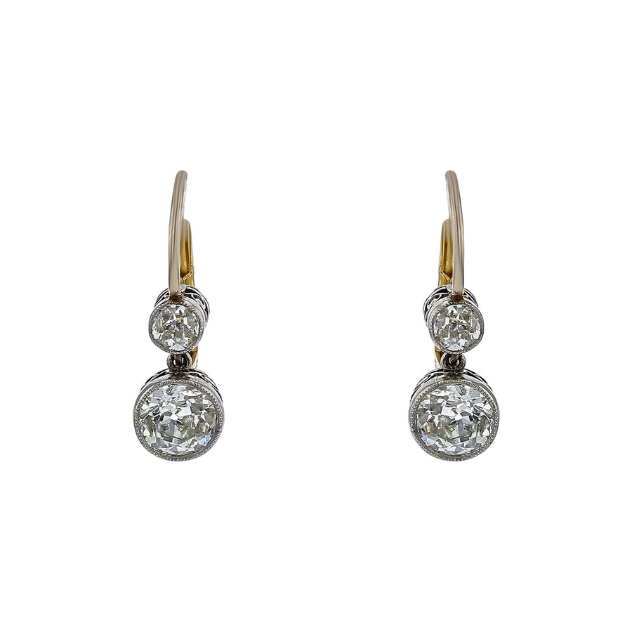 1.31ct Old European Cut Diamond Drop Earrings in Platinum and 18K Yellow Gold
