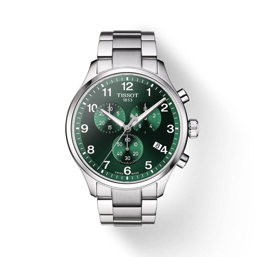 45mm Chrono XL Classic Watch with Green Dial in Stainless Steel, Bracelet