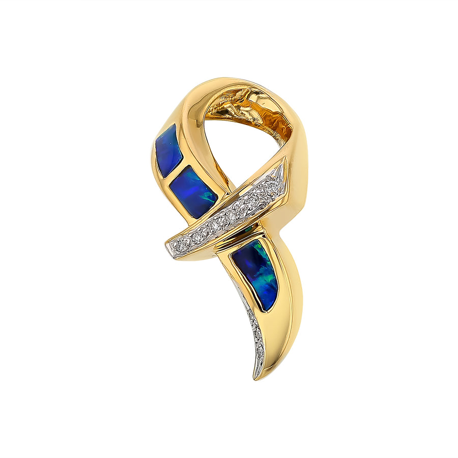 Inlaid Opal and 0.06ct Diamond Pendant in 18K Yellow Gold, without chain