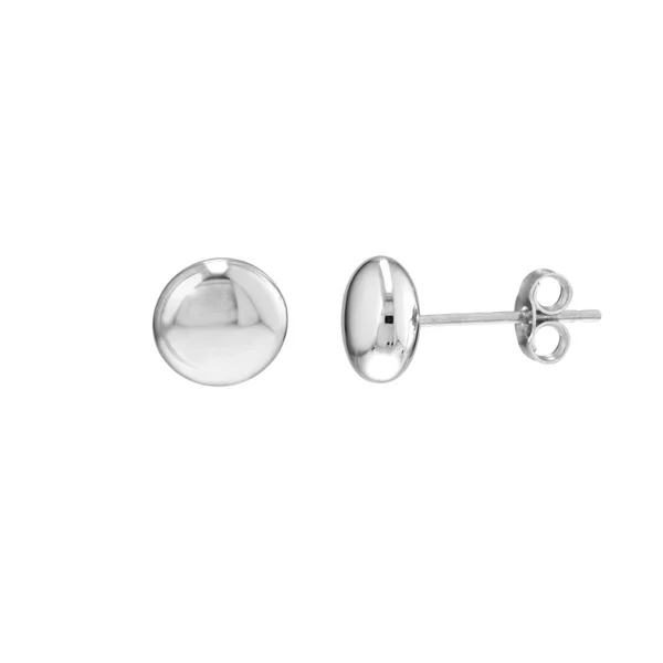 7mm Flat Round Pepple Stud Earrings in 14K White Gold