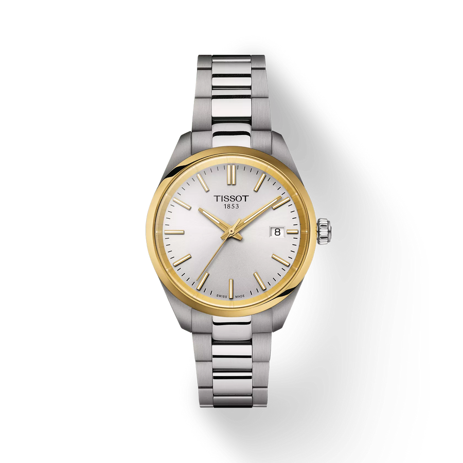 34mm PR 100 Watch with Silver Dial in Stainless Steel with Yellow Gold PVD, Bracelet
