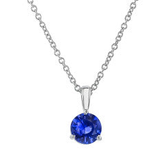 1.12ct 6.1mm Round Sri Lankan Sapphire Pendant on 18" Chain in 18k White Gold