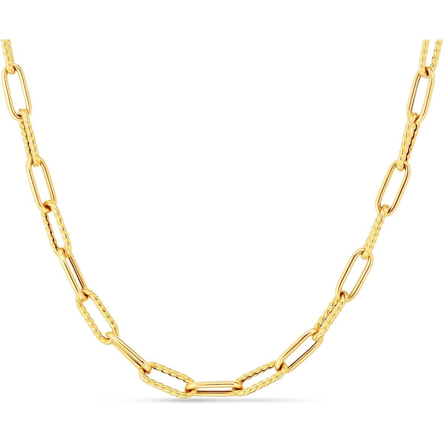 Designer Gold Alternating Shiny and Fluted Paperclip Chain in 18K Yellow Gold, 17"