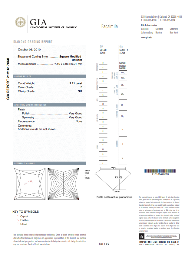 Interlude 2.21ct Princess Diamond, 0.54ct Trillion Diamond, and 0.25ct Diamond Ring in Platinum, size 6