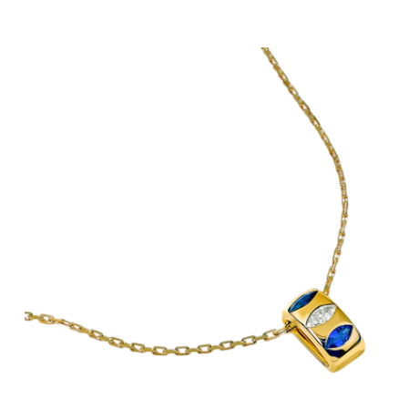 Guardian 0.42ct Marquise Sapphire and 0.11ct Marquise Diamond 3 Stone Pendant in 18K Yellow Gold, 18" chain