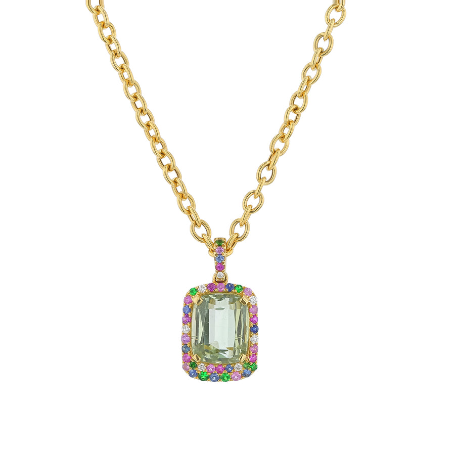 G-One 5.43ct Tourmaline, 0.26ct Tsavorite, 0.14ct Blue Sapphire, 0.12ct Pink Sapphire and 0.07ct Diamond Pendant in 18K Yellow Gold, 18" chain