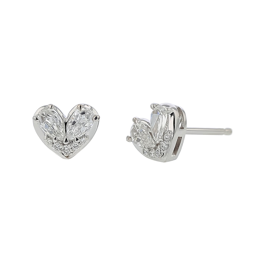 0.46ct Crisscut Diamond Heart Stud Earrings in 14K White Gold