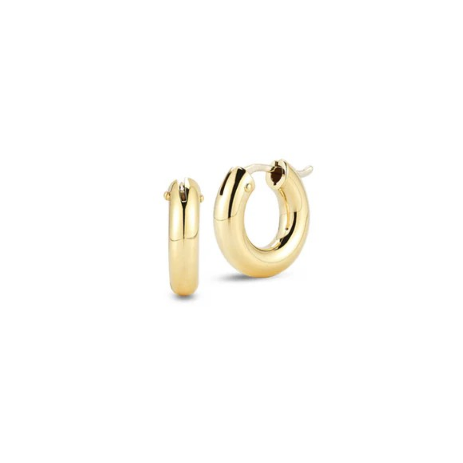 Designer Gold Huggie Hoop Earrings in 18K Yellow Gold