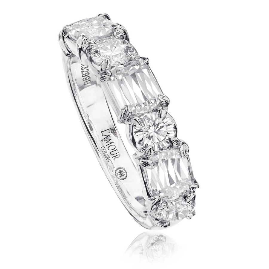0.59Ct Crisscut L'Amour Diamond and 0.56Ct Crisscut L'Amour Diamond Alternating Partway Band in 14K White Gold,  Size 6.25