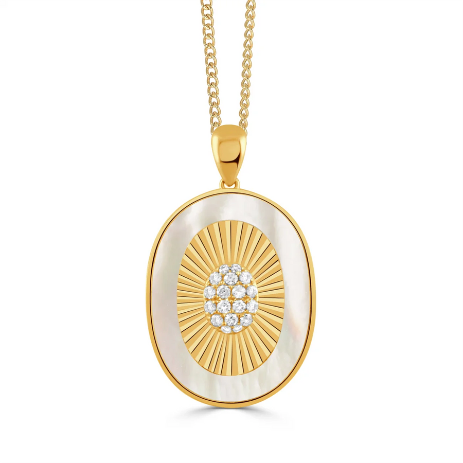 0.18ct Diamond and Mother of Pearl Fluted Pendant in 18K Yellow Gold, without chain