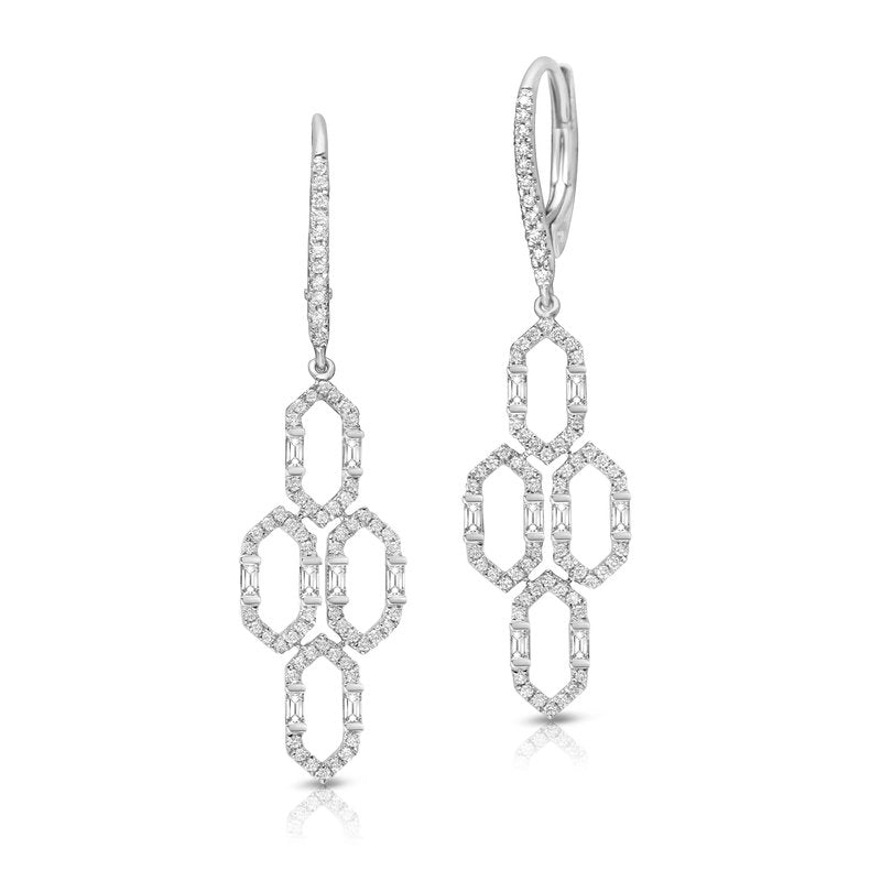0.32ct Round Diamond and 0.25ct Baguette Diamond Drop Earrings in 14K White Gold