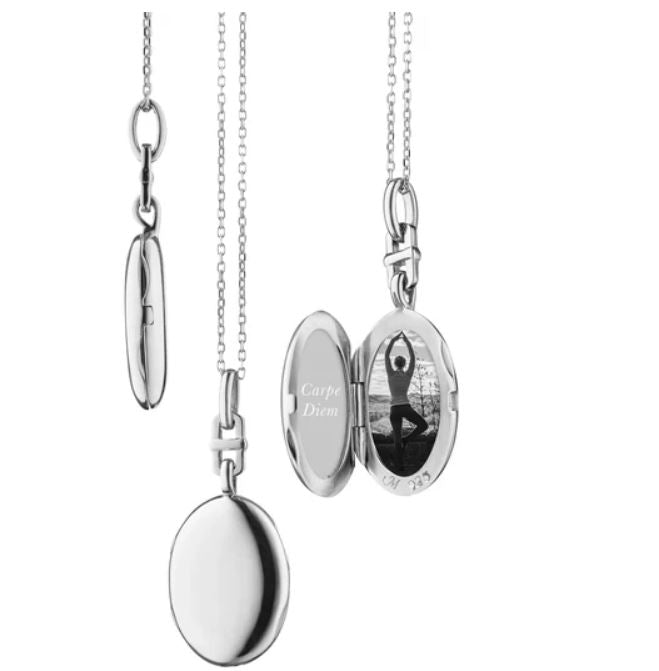 Slim Oval "Eve" Locket on Chain in Sterling Silver, 16-18inch
