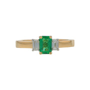 0.59ct Emerald Cut Zambian Emerald and 0.26ct Diamond 3-Stone Ring in 18K Yellow Gold, Size 6