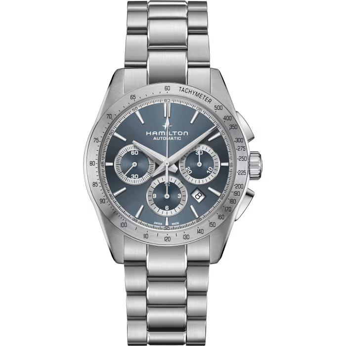 42mm Jazzmaster Performer Auto Chrono Watch with Blue Dial in Stainless Steel, Bracelet