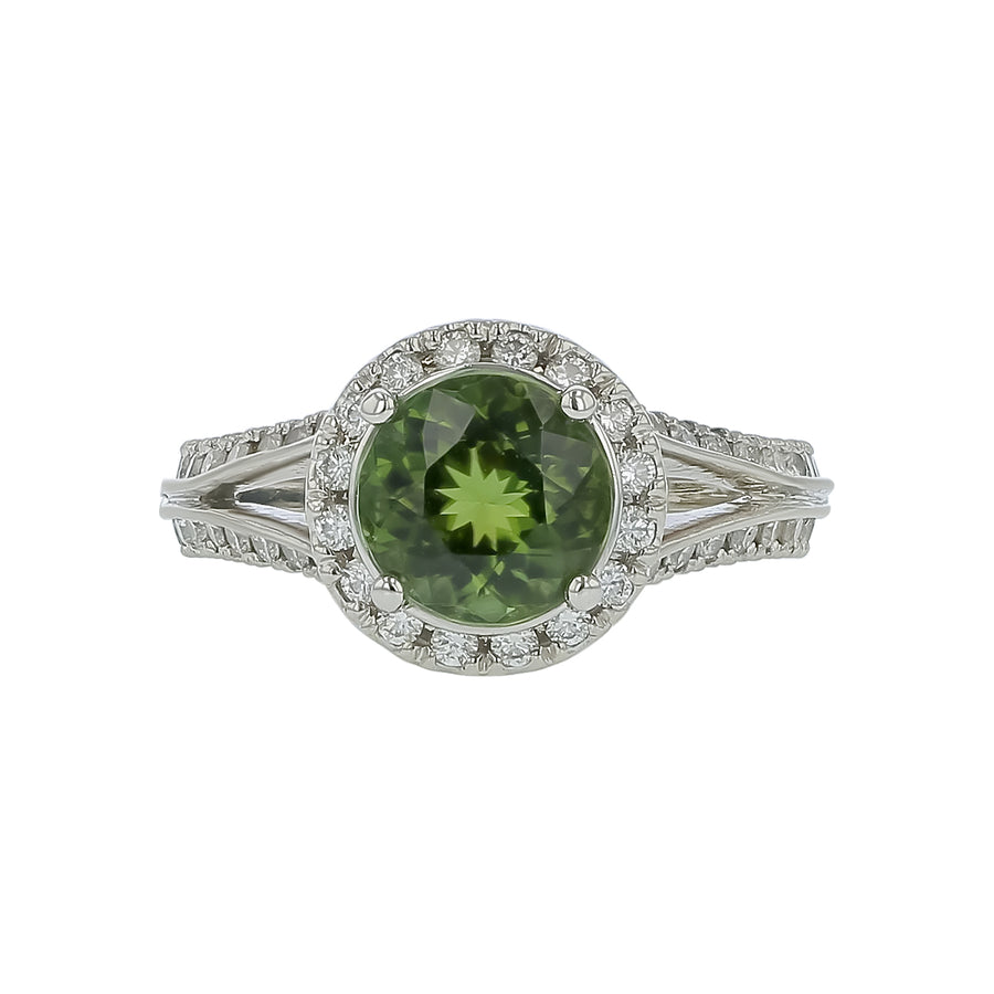 1.77ct Round Tourmaline and 0.63ct Diamond Halo Ring in Platinum, Size 6
