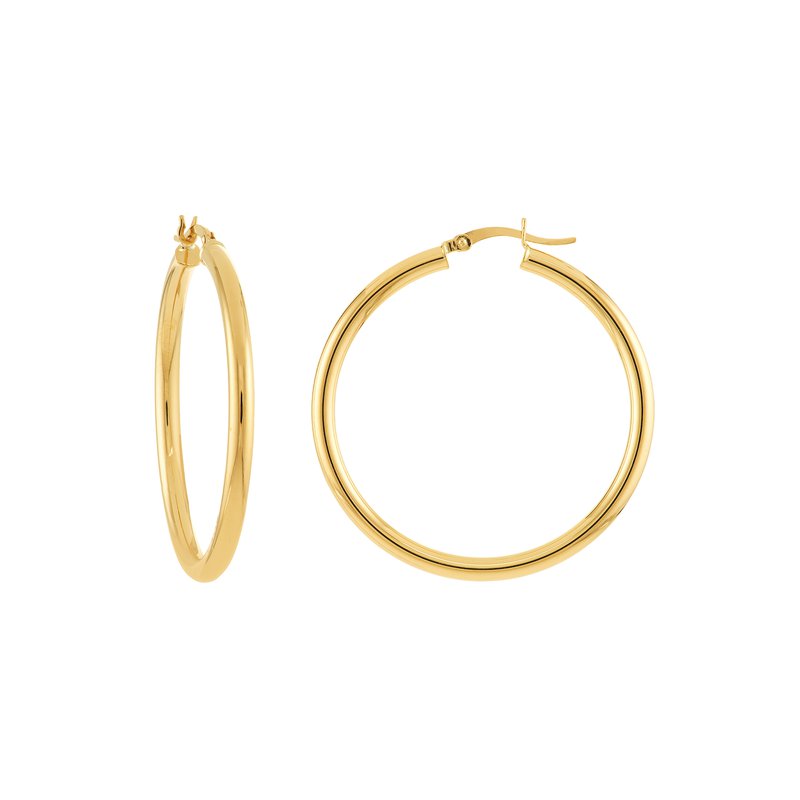 Round Tube Polished Hoop Earrings in 14K Yellow Gold, 3x40mm