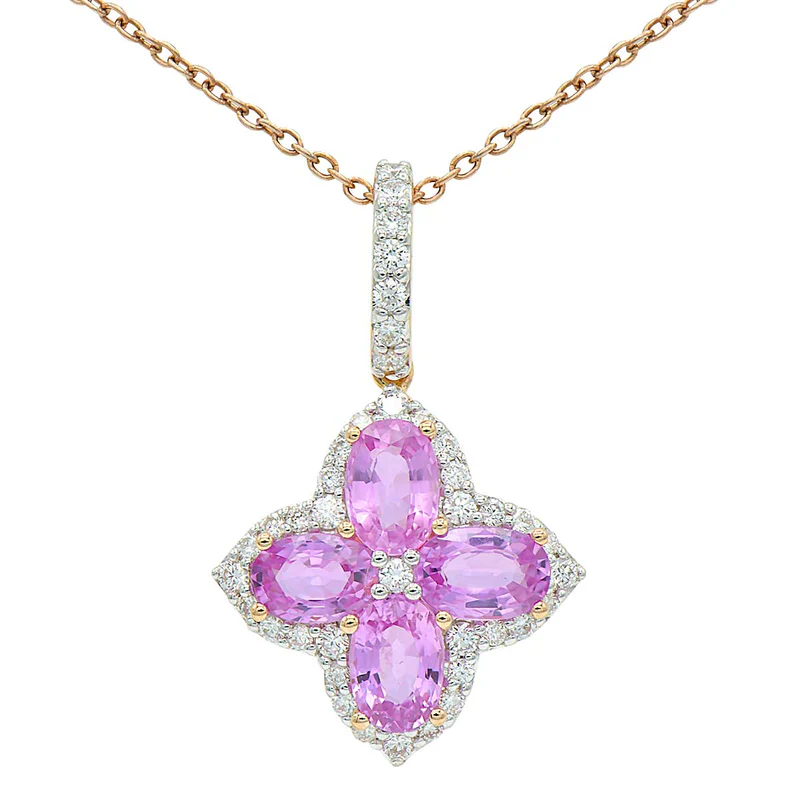 2.30ct Oval Pink Sapphire and 0.42ct Diamond Flower Pendant in 14K White Gold, without chain