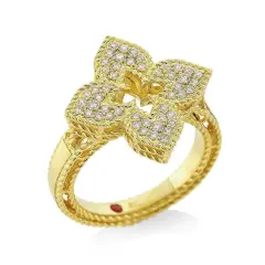 Venetian Princess Flower 0.30Ct Diamond Pave Ring in 18K Yellow Gold, size 6.5