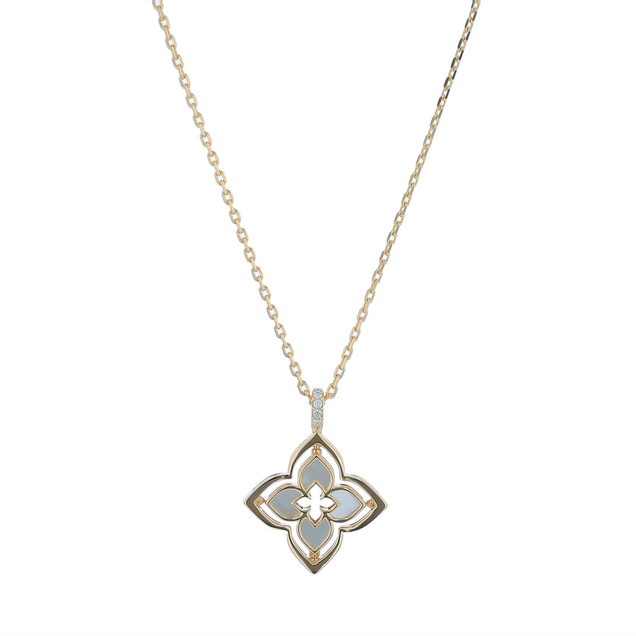 Venetian Princess Flower 0.15ct Diamond and 1.35ct Mother of Pearl Necklace in 18K Rose Gold, 17" chain
