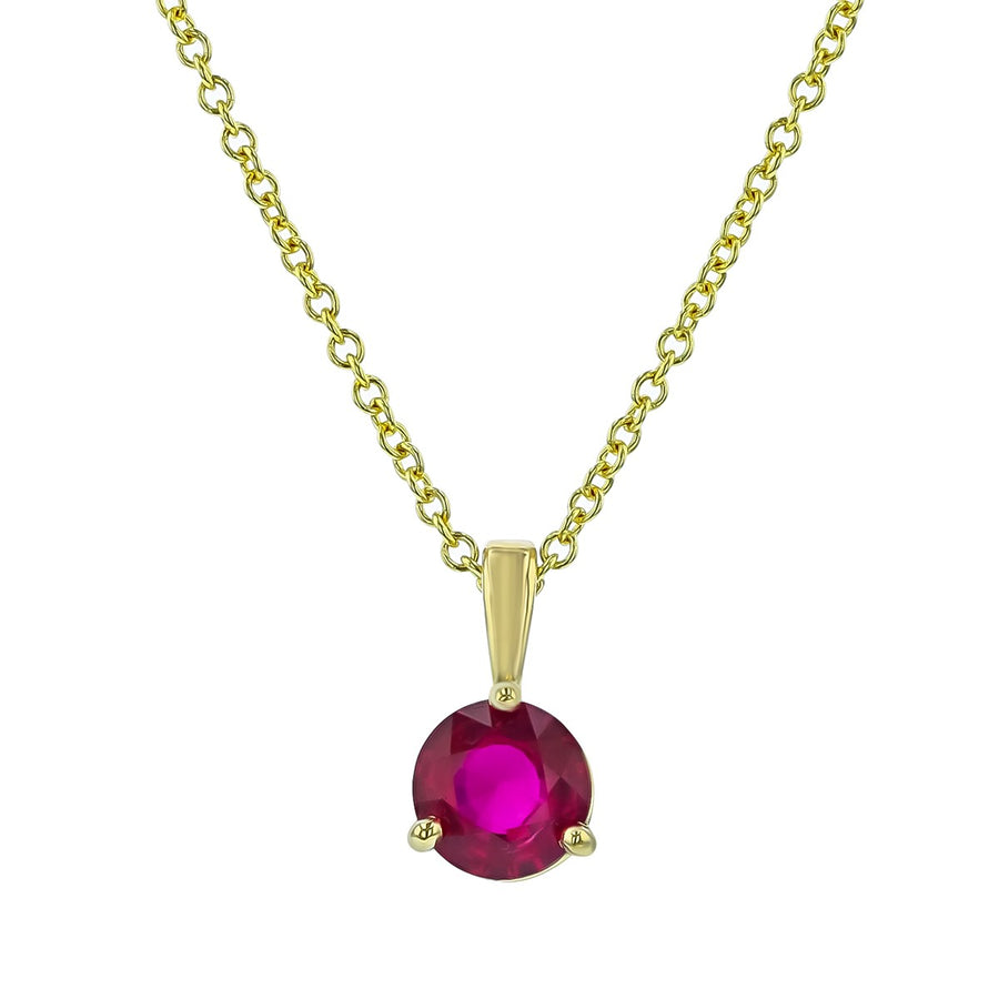 1.19ct 6mm Mozambique Round Ruby Pendant on 18" Chain in 18k Yellow Gold