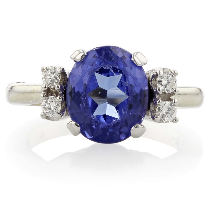 2.91ct Oval Tanzanite and 0.12ct Diamond Ring in 14K White Gold