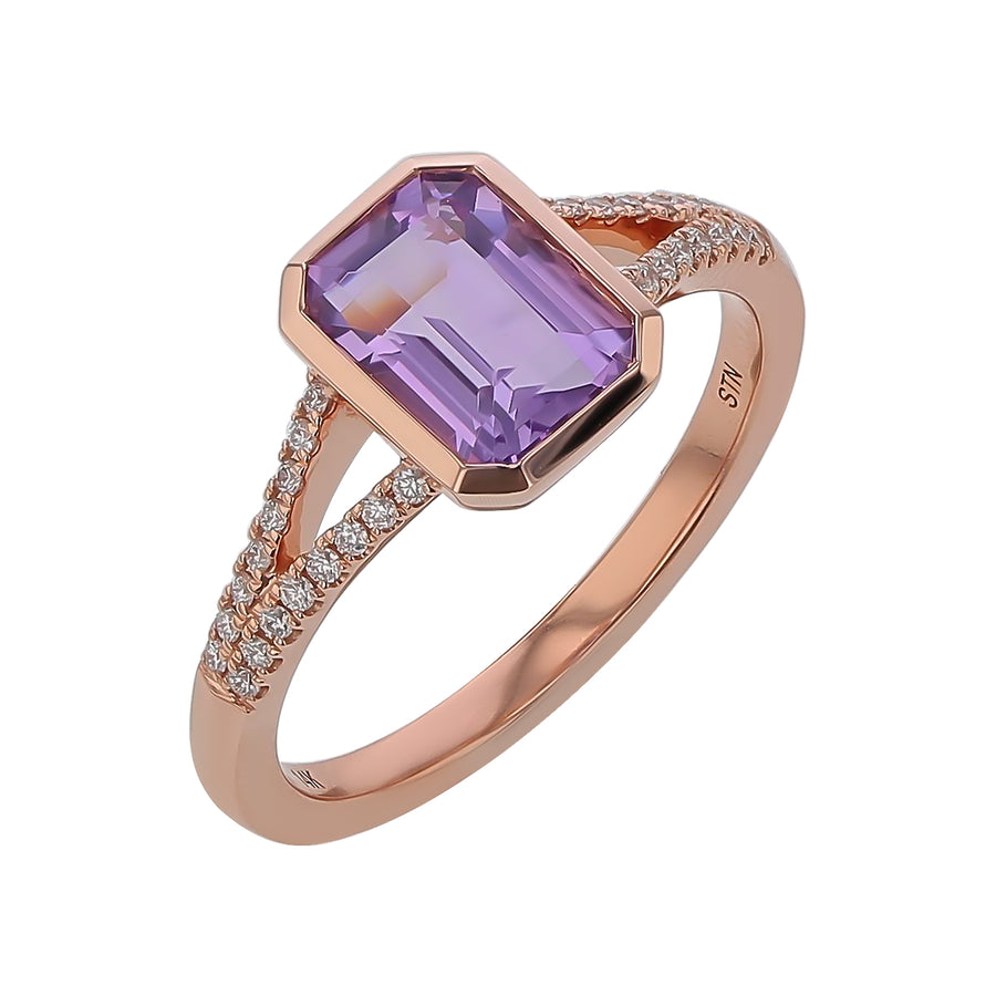 1.27ct Emerald Cut Amethyst Ring in 14K Rose Gold, size 7