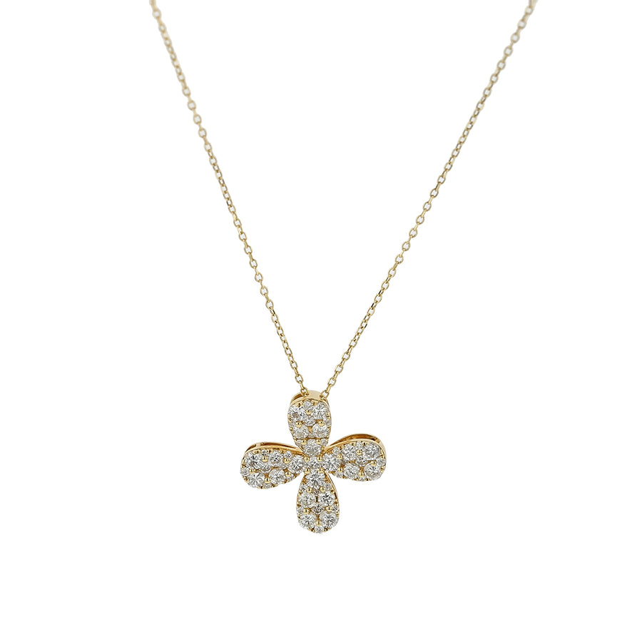 1.00ct Diamond Flower Pendant in 18K Yellow Gold, 16" chain