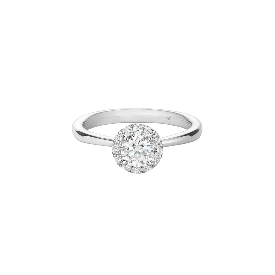 Vela 1.13ct Round Brilliant Diamond and 0.44ct Diamond Halo Ring in Platinum, size 6.5