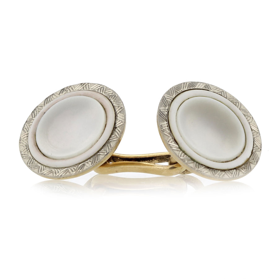 Mother of Pearl Cufflinks in Platinum and 14K Yellow Gold, 4.92dwt