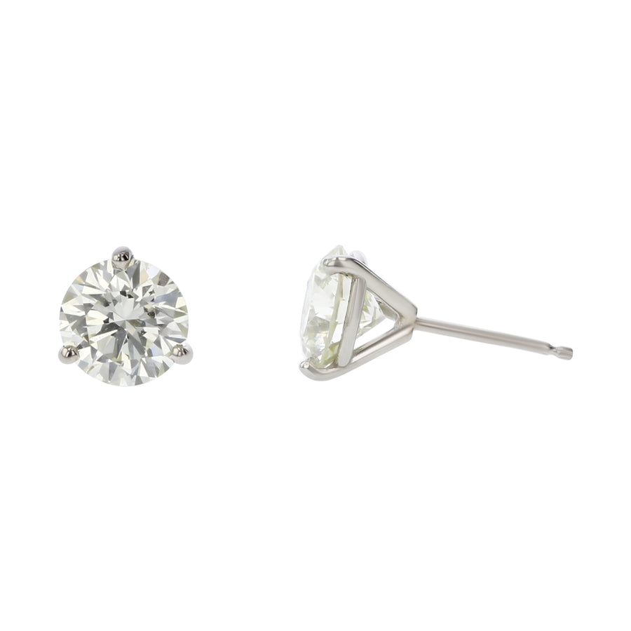 1.63ct Round Brilliant Diamond 3-Prong Stud Earrings in 14K White Gold