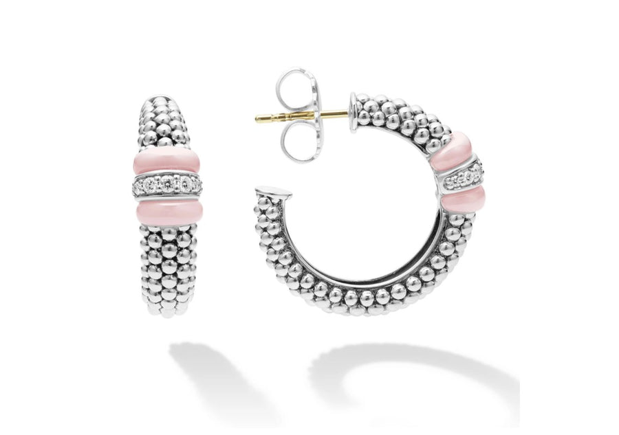 Pink Caviar 0.21ct Diamond Hoop Earrings in Sterling Silver and Ceramic