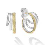 Caviar Lux 0.16ct Diamond Hoop Earrings in 18K Yellow Gold and Sterling Silver
