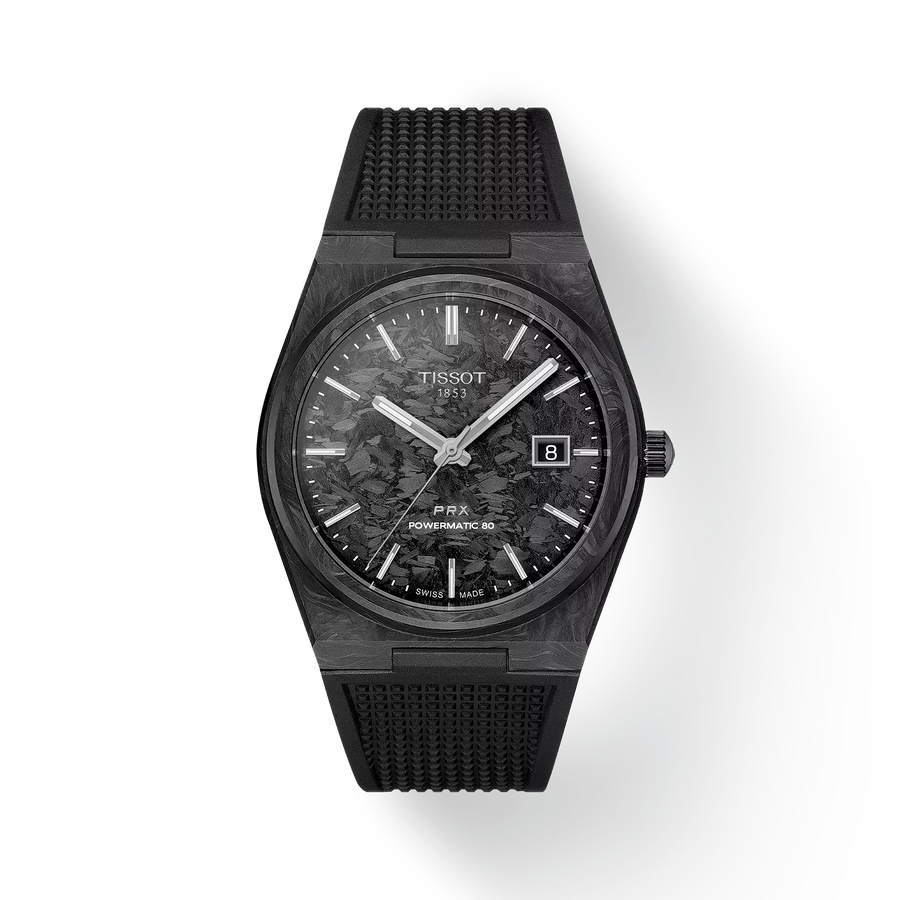 40.5mm PRX Powermatic 80 Watch with Black Carbon Dial in Forged Carbon, Strap