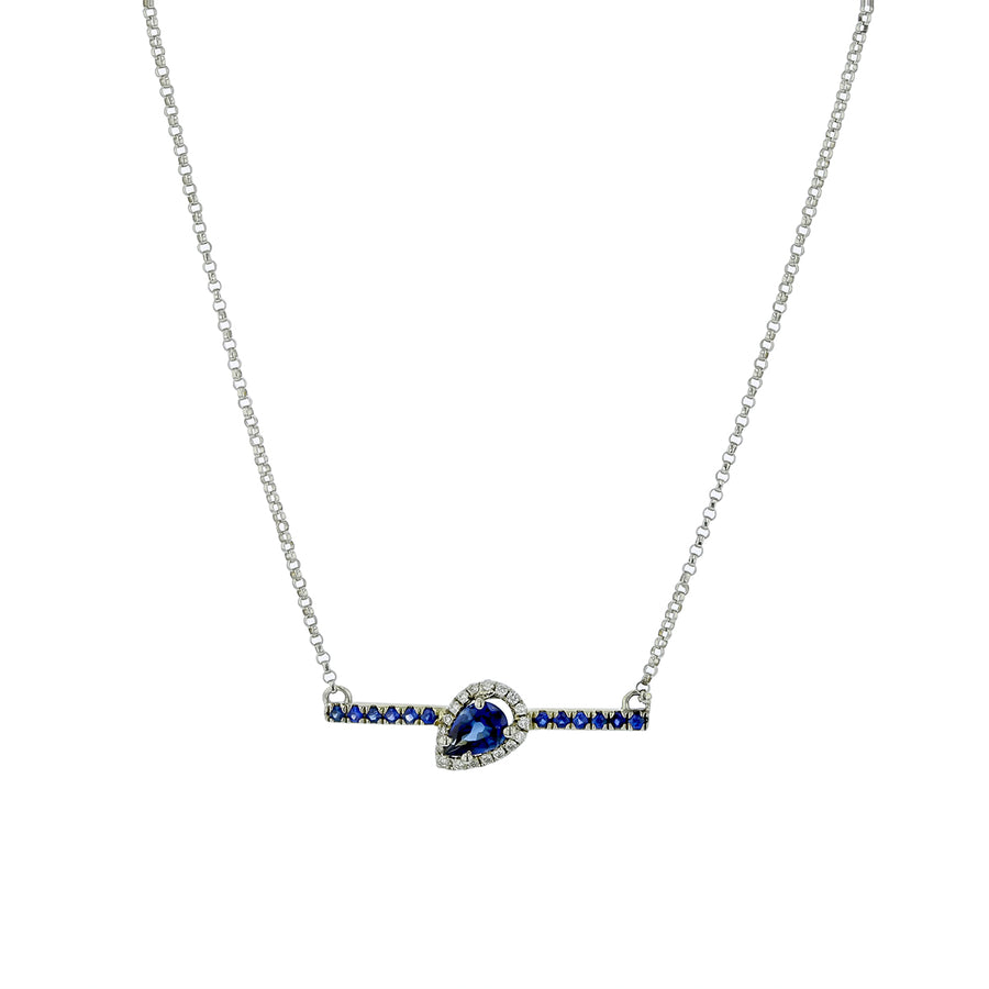 0.57ct Pear Sapphire and 0.07ct Diamond Bar Necklace in 14K White Gold, 17"