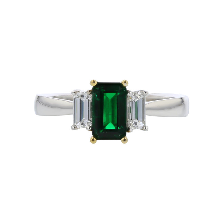 Hans D. Krieger 0.79ct Rectangular Emerald and 0.45ct Baguette Diamonds 3-Stone Ring in 18K White and Yellow Gold
