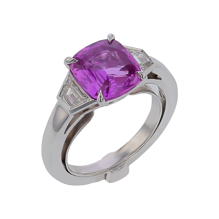 3.16Ct Pink Sapphire and 0.62Ct Diamond Ring in Platinum, size 7