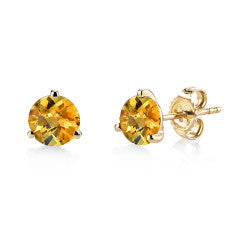 2.16ct 7mm Round Citrine Martini 3 Prong Stud Earrings in 14K Yellow Gold