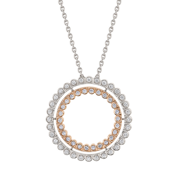 Scallop Silhouette 0.86ct Diamond 32mm Circle Pendant in 18K Yellow and White Gold, 18" chain