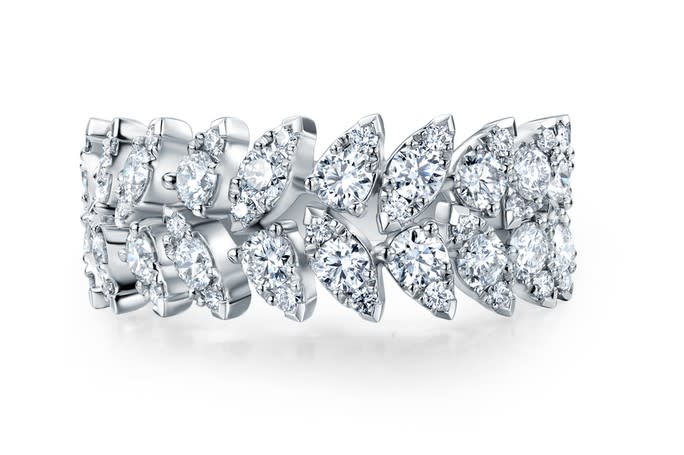 Aerial 1.53-1.60ct Diamond Double Dewdrop Ring in 18K White Gold, Size 6.5