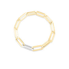 Designer Gold 0.25ct Diamond Rectangular Paperclip Link Bracelet in 18K White and Yellow Gold