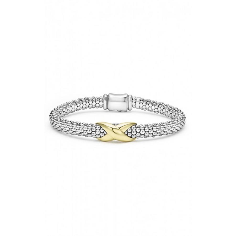 Embrace Wide Center X 6mm Rope Bracelet in Sterling Silver and 18K Yellow Gold